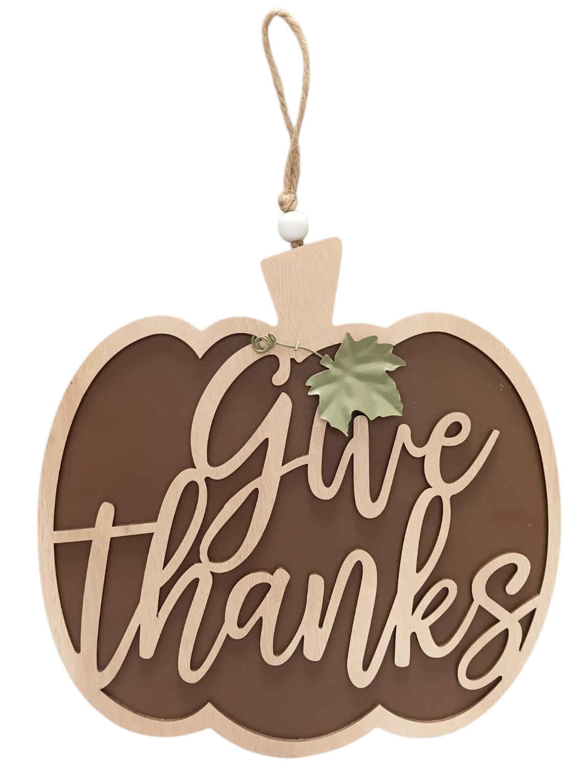 Otoño - Placa de Madera Colgante | "Give Thanks" | 10.4" x 10.4"
