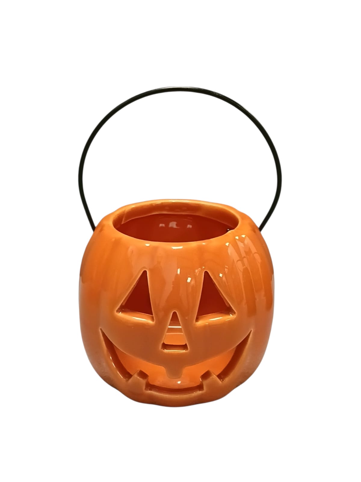Halloween - Pumpkin Ceramic Candle Holder | Black & Orange