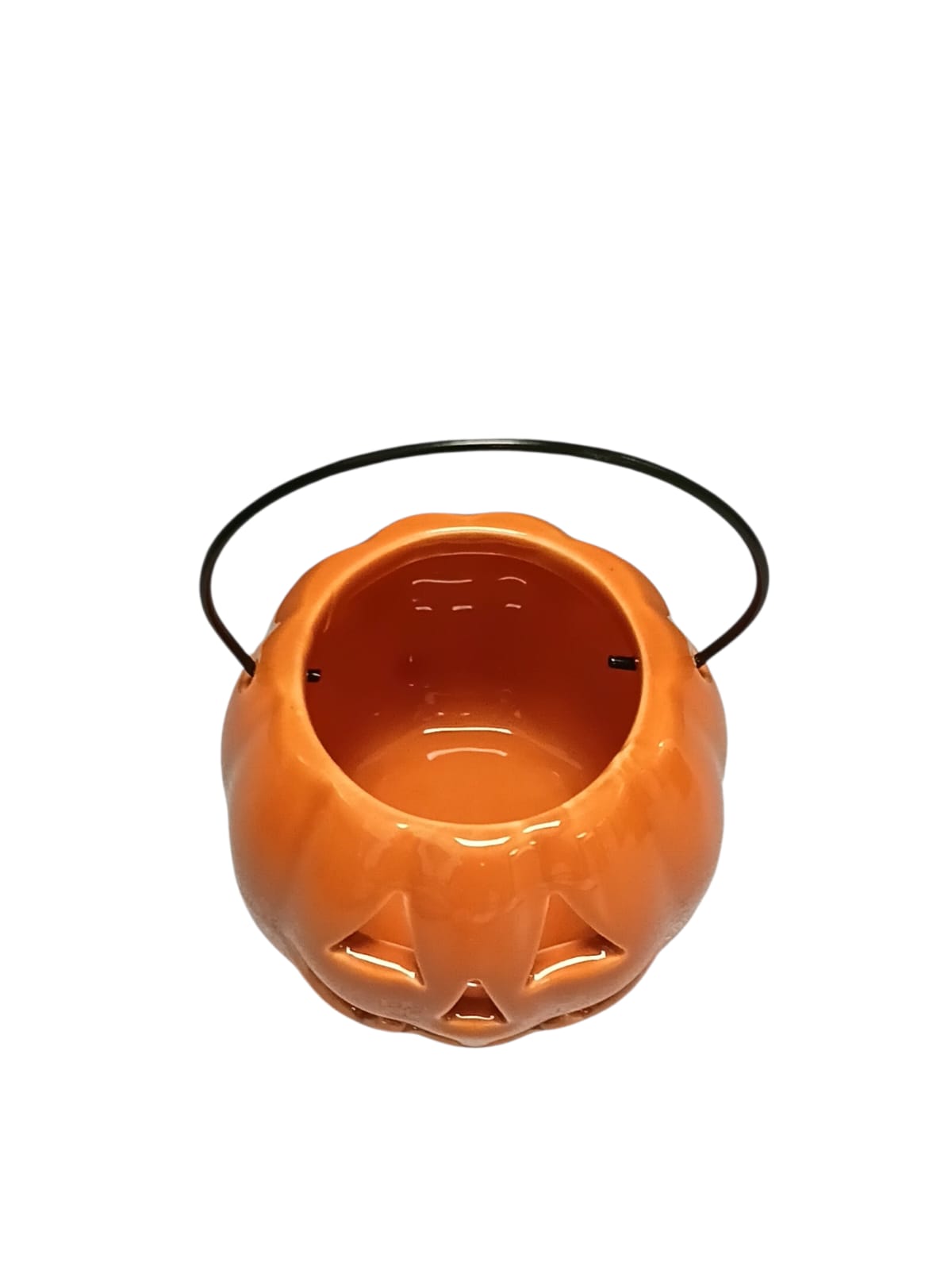Halloween - Pumpkin Ceramic Candle Holder | Black & Orange