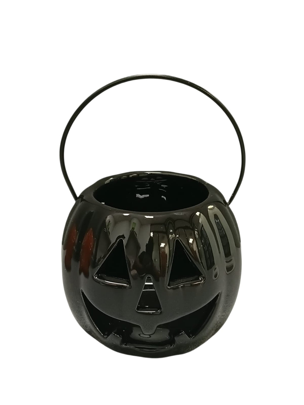 Halloween - Pumpkin Ceramic Candle Holder | Black & Orange