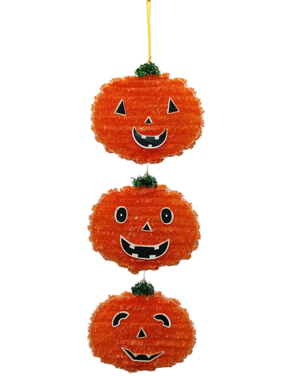Halloween | 3-Pumpkin Vertical Hanging Tinsel Décor