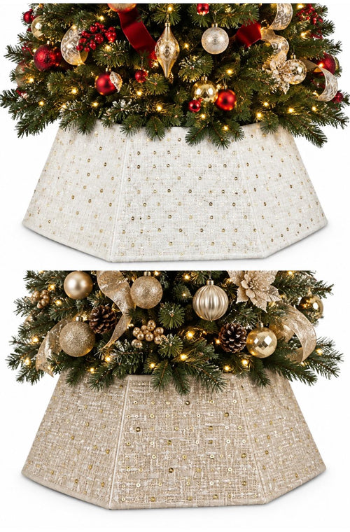 3D Satin Tree Collar 20" | Blanco & Crema con Lentejuelas