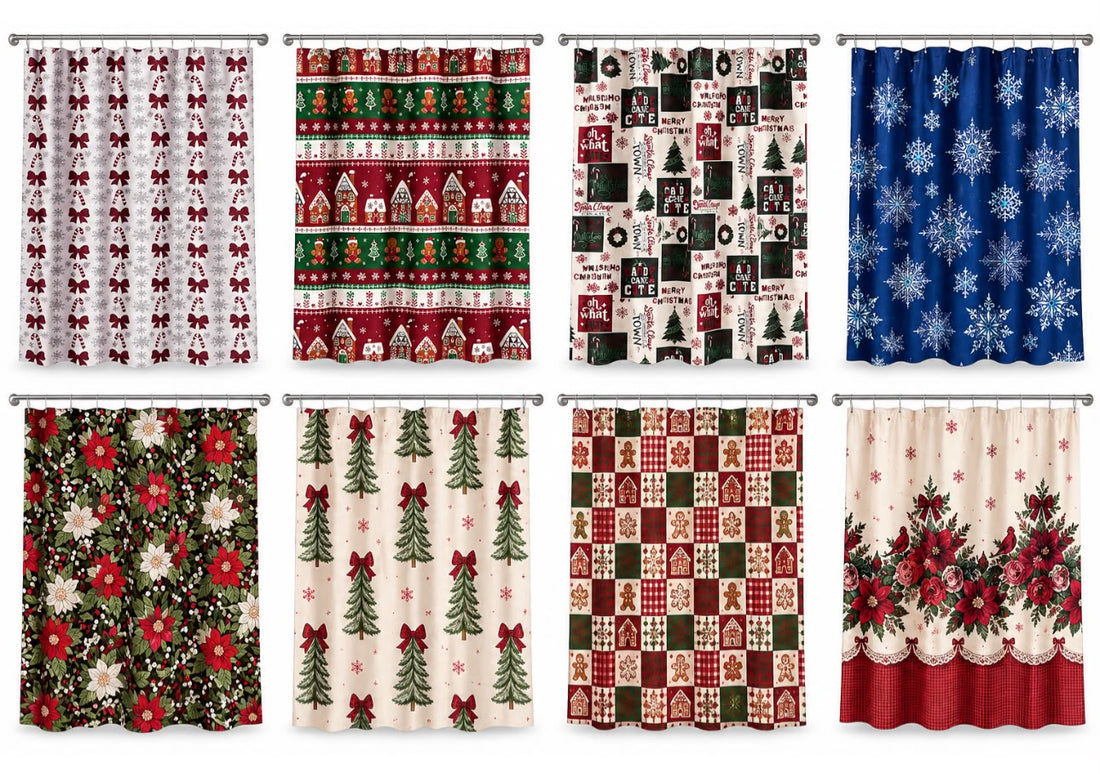 X Mas | Shower Curtain & Liner | 8 Holiday Designs – 70" x 72"