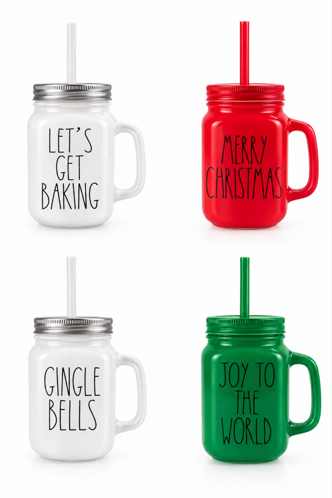 Christmas Mason Jar with Straw | Rojo, Blanco & Verde