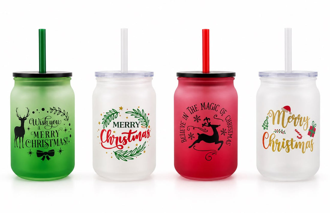 Christmas Frosted Cup with Lid & Straw | 14 oz | 4 Designs