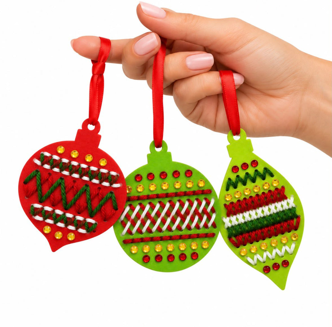 Kit de Bordado Navideño en Papel | 3 Adornos para el Árbol