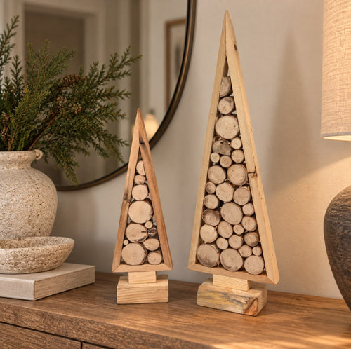 Árboles Navideños Rústicos con Detalles en Madera | 2 Tamaños