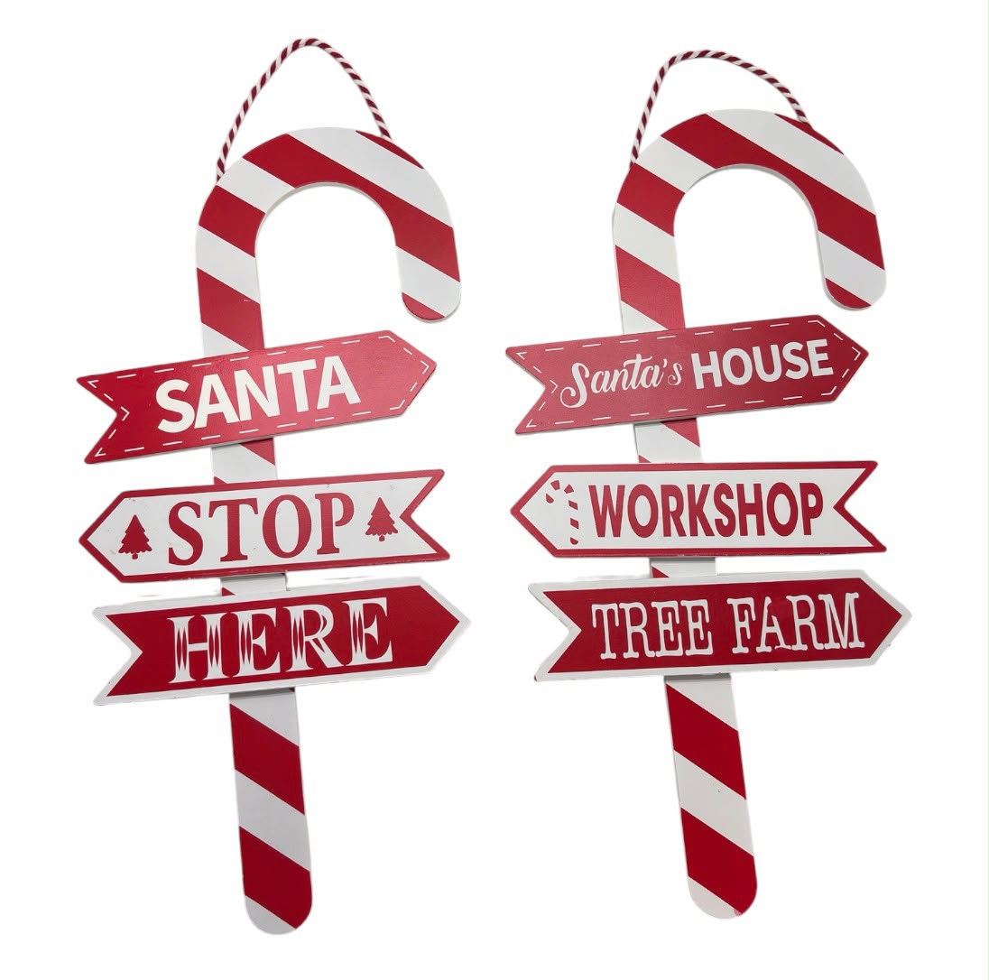 XMAS | Candy Cane Wooden Hanging Decor | 15.7"