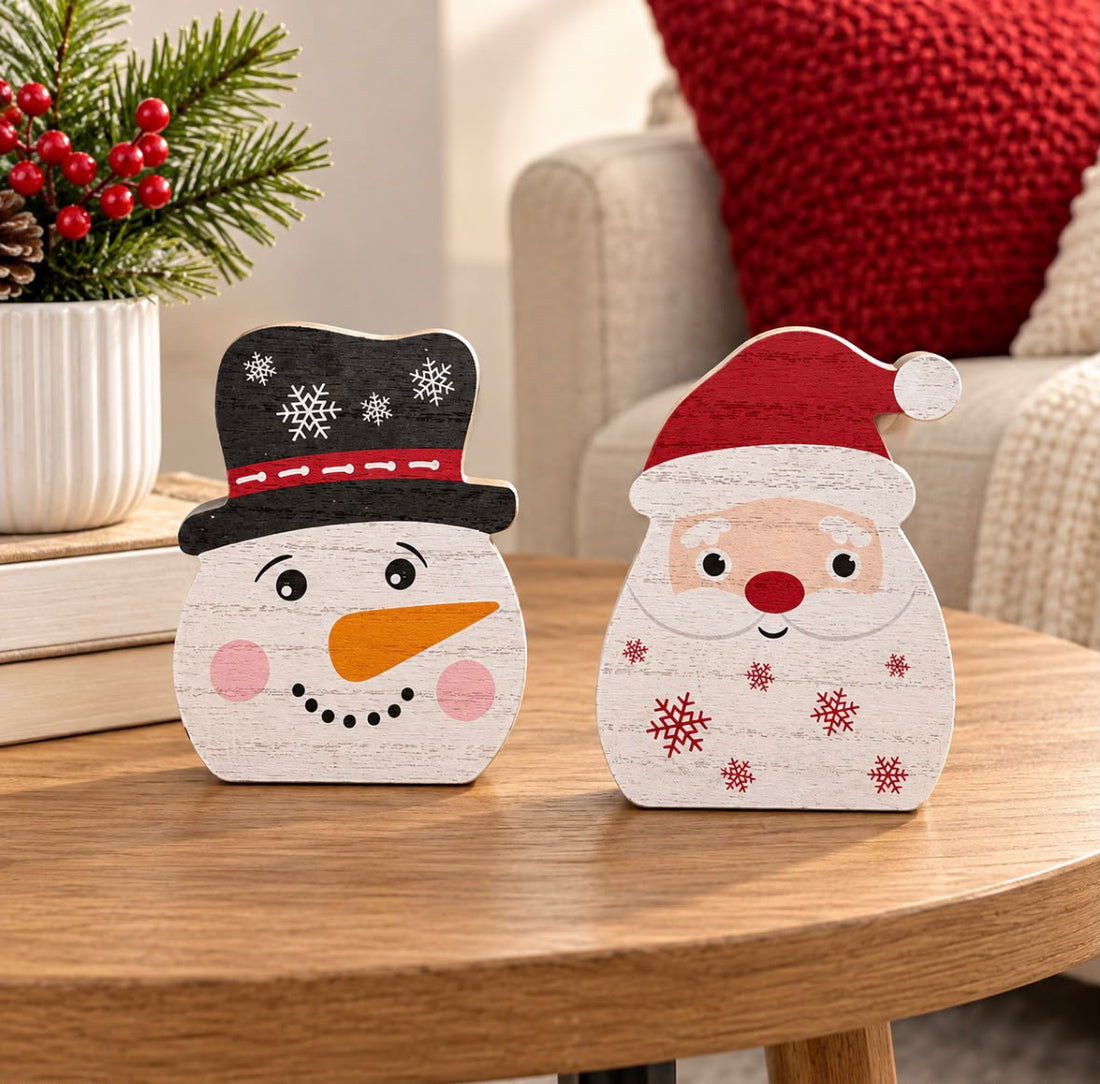 Christmas Wooden Face Plaques | Santa & Snowman | 5.1"
