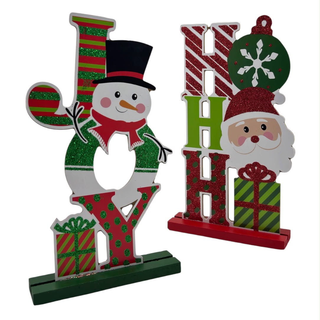 XMAS | Placas Verticales de Madera, Santa "Ho Ho Ho" y Snowman "Joy" | 8.4"