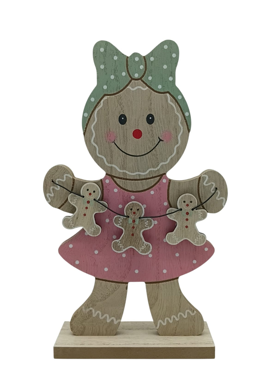Pastel Gingerbread Girl Wooden Decor – 9.3"