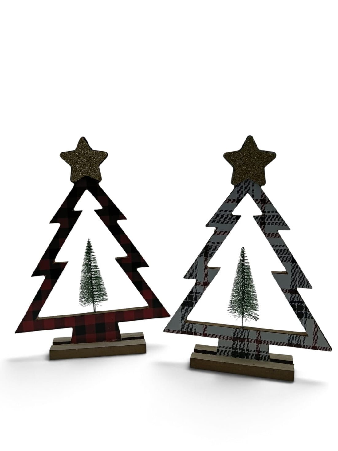 Plaquitas Navideñas de Árbol de Madera con Mini Árbol 3D – 2 Estilos – 10.8"