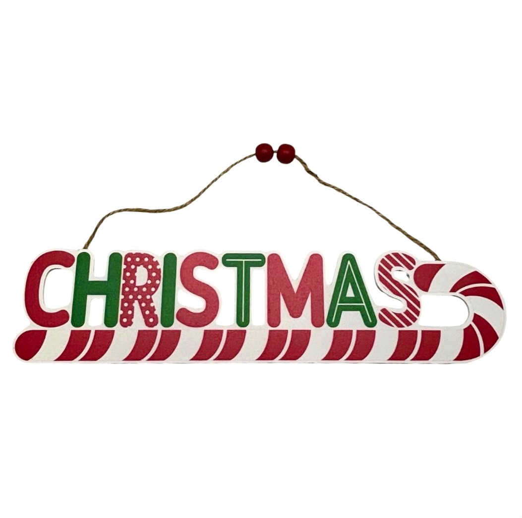 Xmas Wooden Candy Cane Wall Hanging 13.4" x 3.1" | Christmas & Ho Ho Ho
