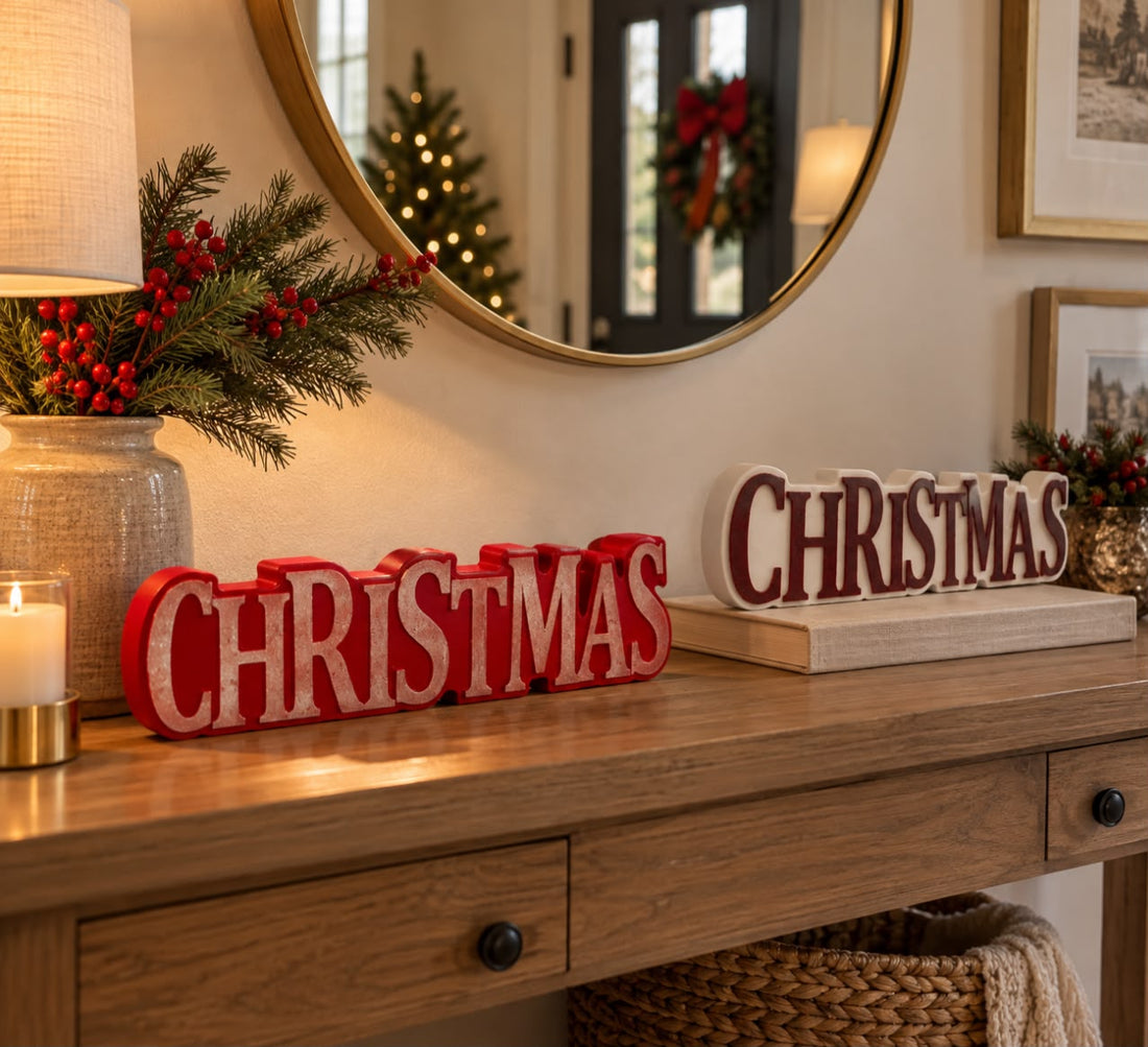 Decoración de Mesa "CHRISTMAS" en Madera 13.4" | 2 Estilos