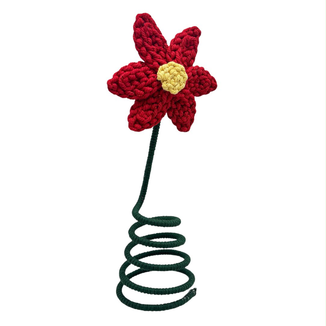 Tope de Árbol Navideño en Forma de Flor Roja | Espiral Ajustable |12" Aprox.