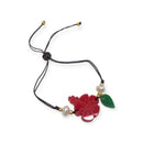 Artesanía de Puerto Rico - Pulsera con Amapola / Cordón Negro *One Size*