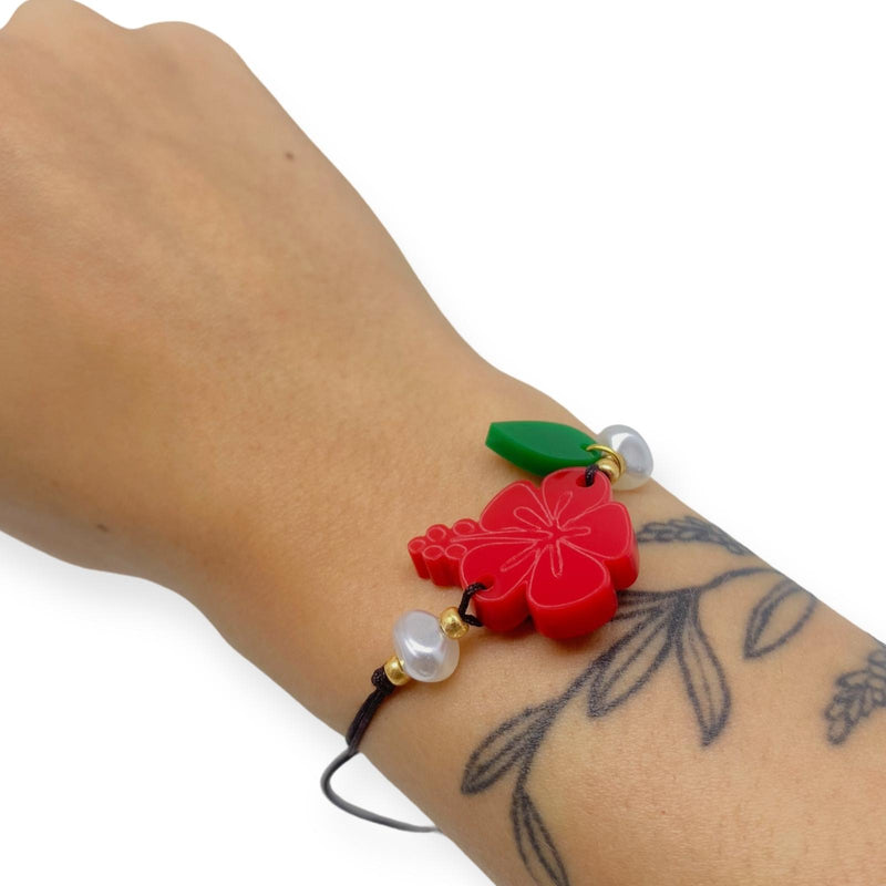 Puerto Rican Crafts - Poppy Bracelet / Black Cord *One Size*