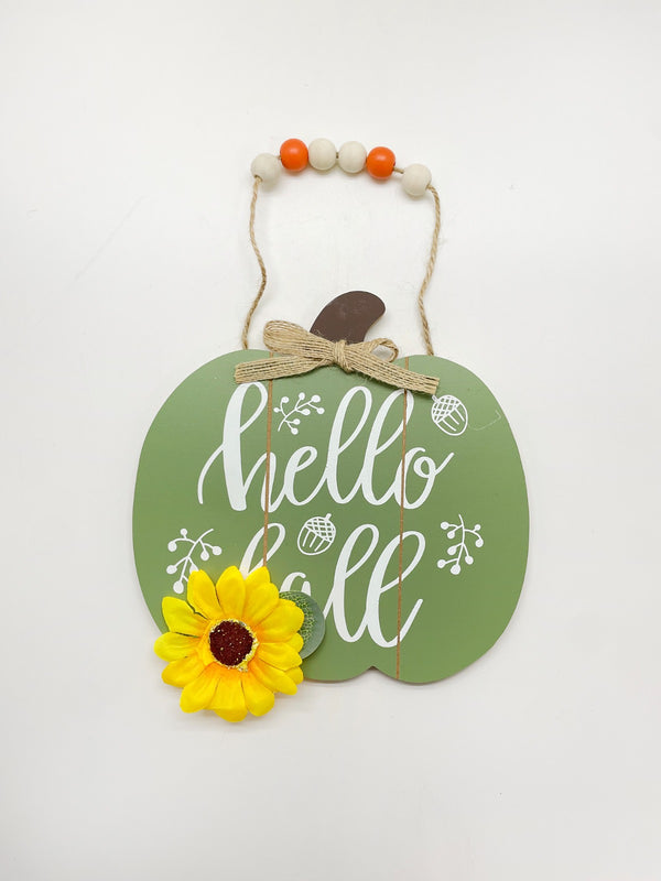 Otoño - Decoración de Pared, Placa de Calabaza con Girasol (2 colores a escoger)