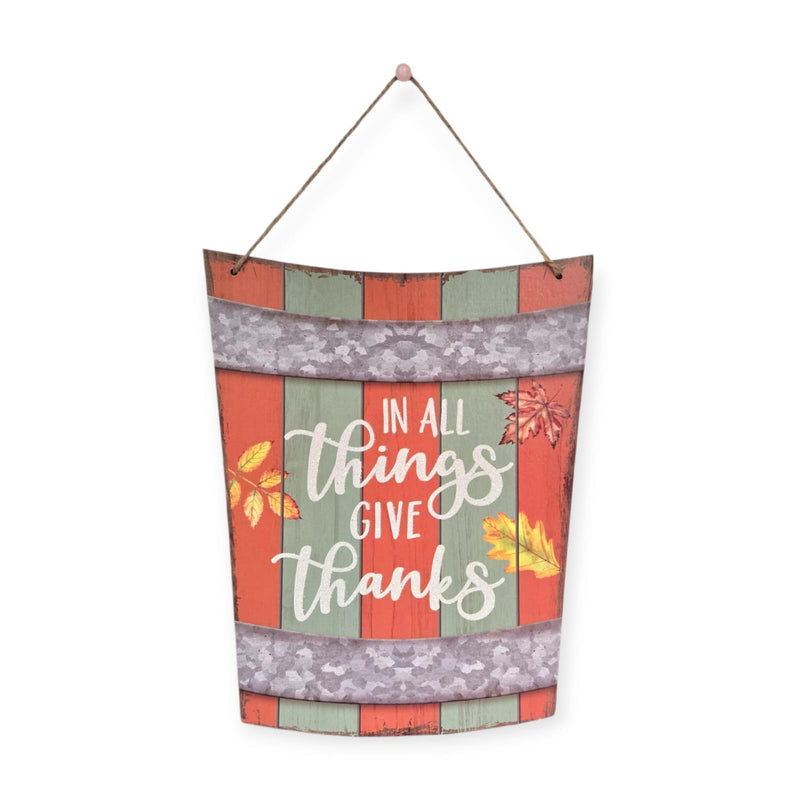 Otoño - Placa Decorativa para Pared, Cubeta con Mensajes (2 estilos a escoger)