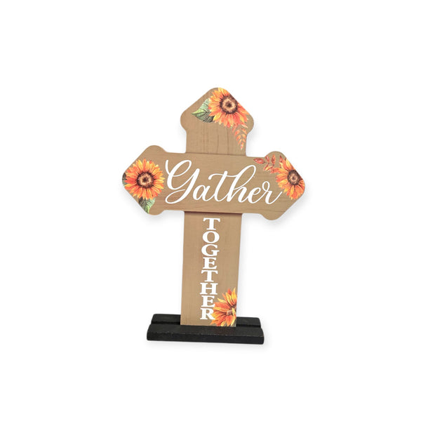 Otoño - Decoración de Mesa en Madera, Cruces con Mensajes (3 estilos a escoger)