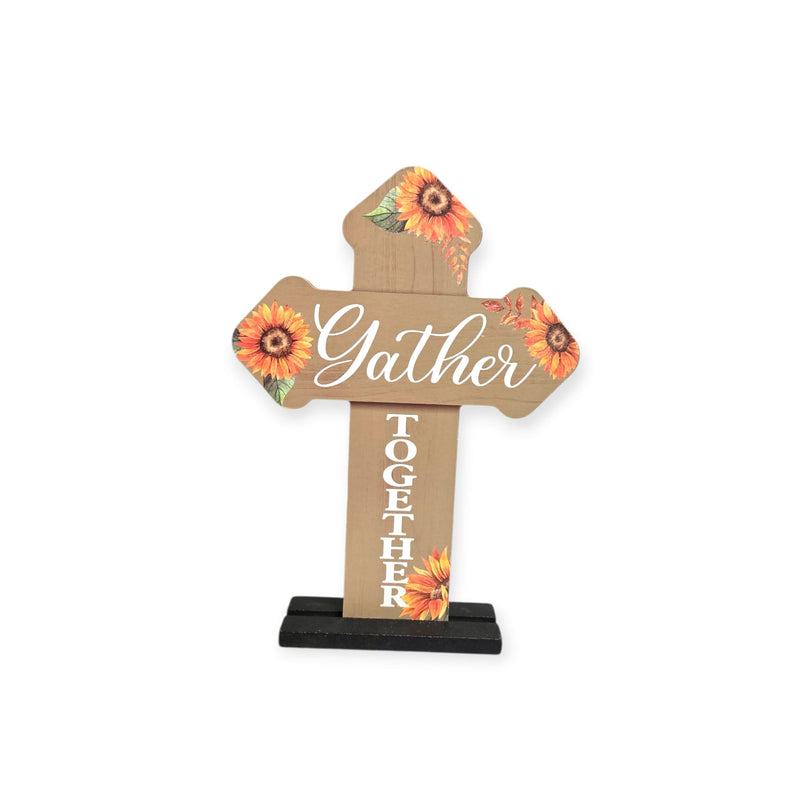 Otoño - Decoración de Mesa en Madera, Cruces con Mensajes (3 estilos a escoger)