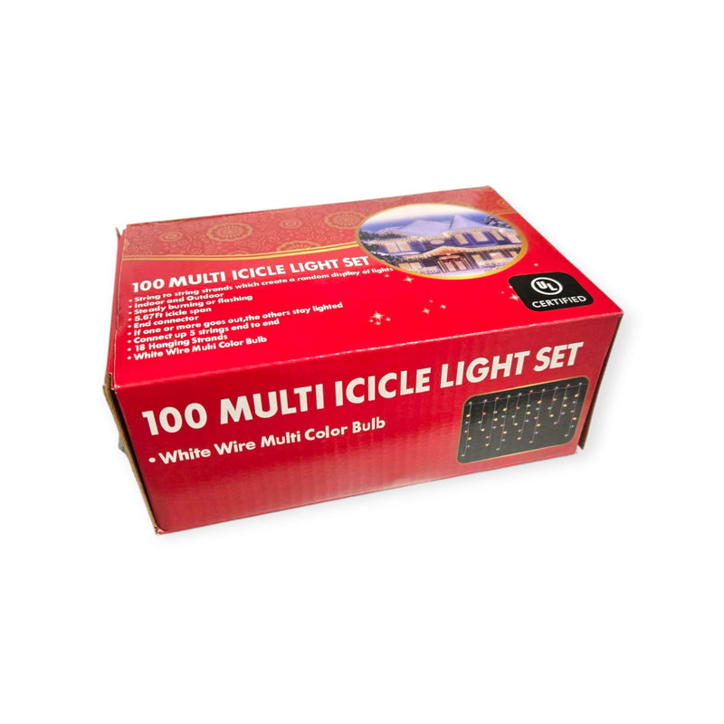 100 Icicle Light Set - Strings (Multi & Clear)