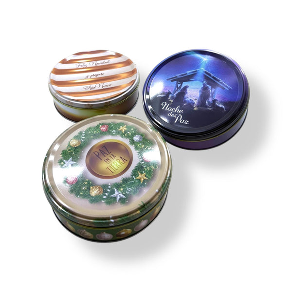 Butter Cookies in a Round Metal Tin - Coquí and Christmas