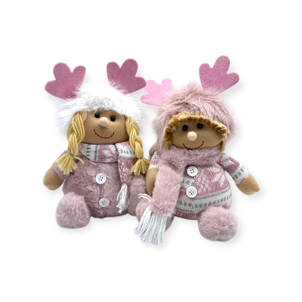 Navidad - Coordinado Rosa Pastel, Muñecos Sentados 10''