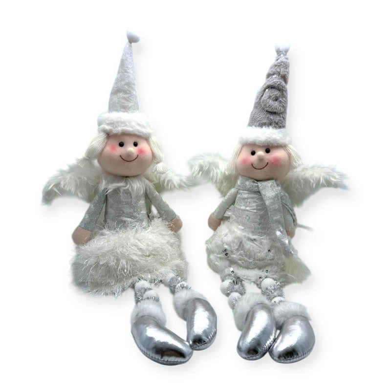 Navidad - Coordinado de Angelitos Blanco y Plateado, Piernas de 'Pom Pom' 18''