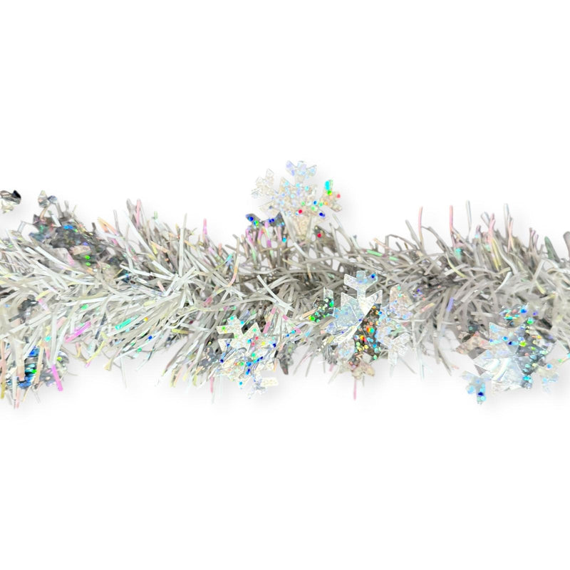 Navidad - Guirnalda en Oropel/Tinsel, Color a Escoger con Copos de Nieve 9ft