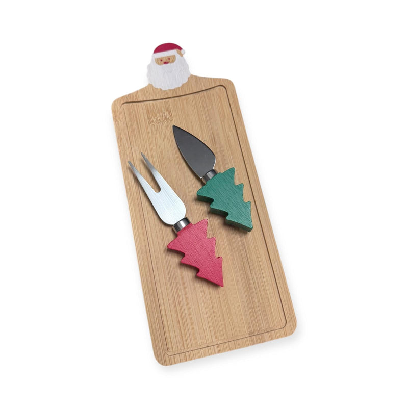 Navidad - Tabla de Bambú con 2 Cuchillos para Queso