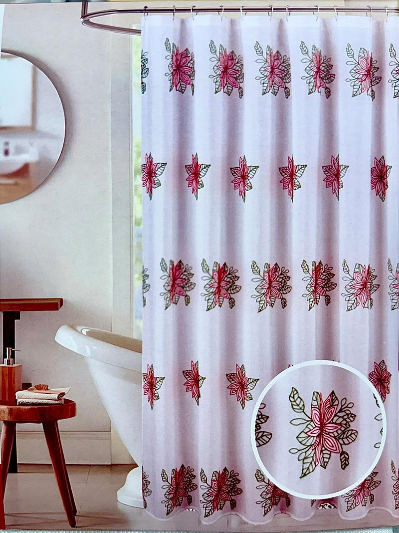 Cortinas de Baño Blancas con Bordados Navideños (70''x 72'')