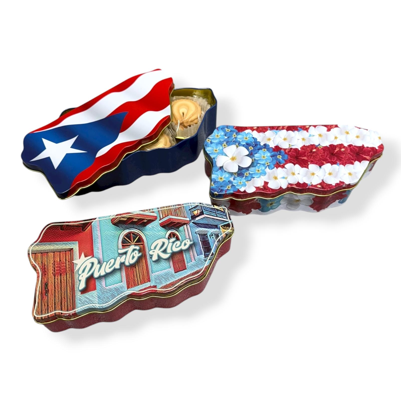 Nuevas Galletas de Mantequilla, Lata Metálica en Forma de Mapa de Puerto Rico