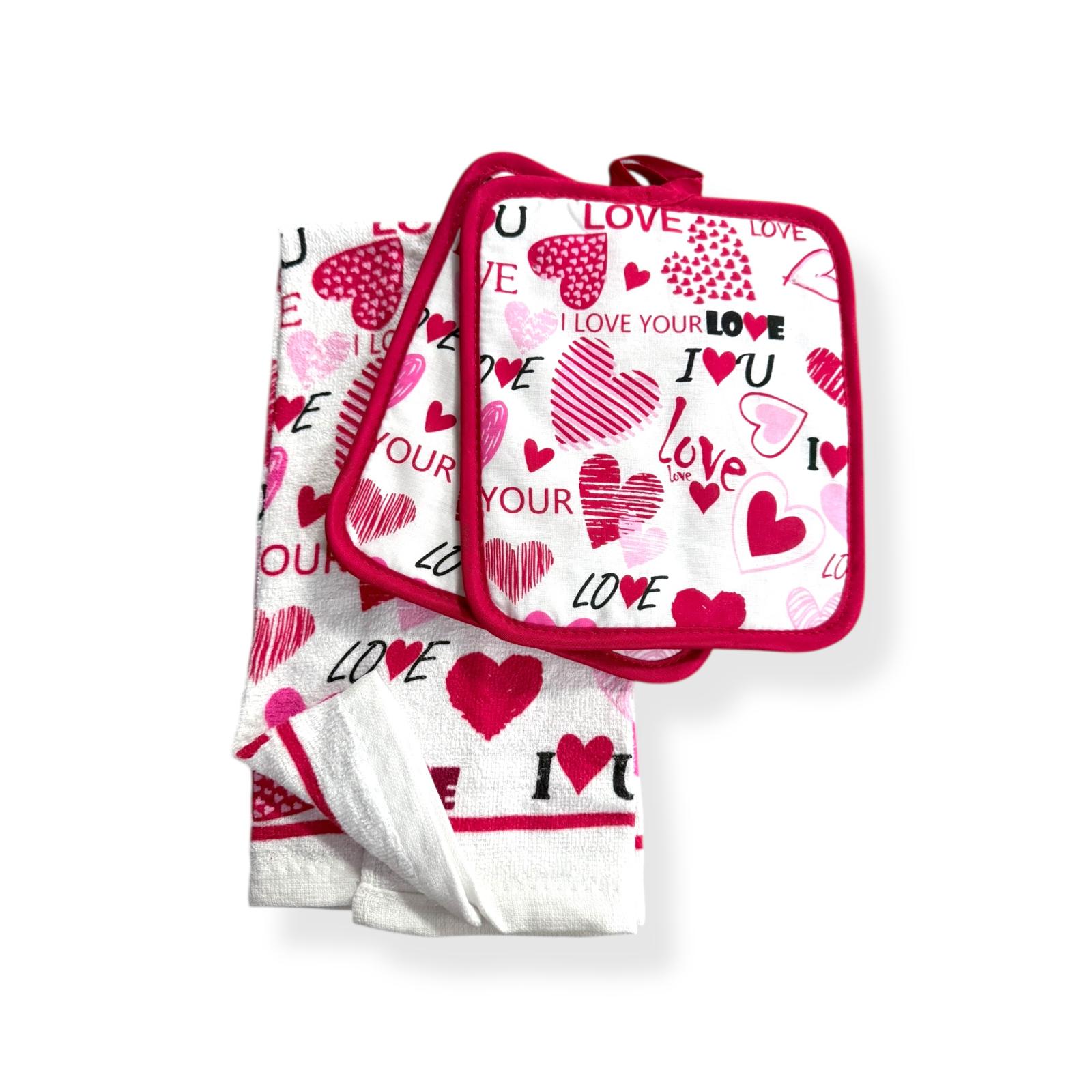Valentine's Day - Set de Cocina 3pcs (Agarraderas y Toalla)