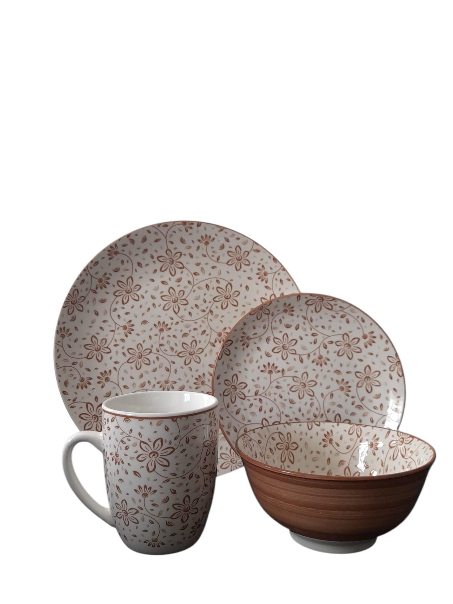 Platos y Taza en Cerámica con Diseño Floral