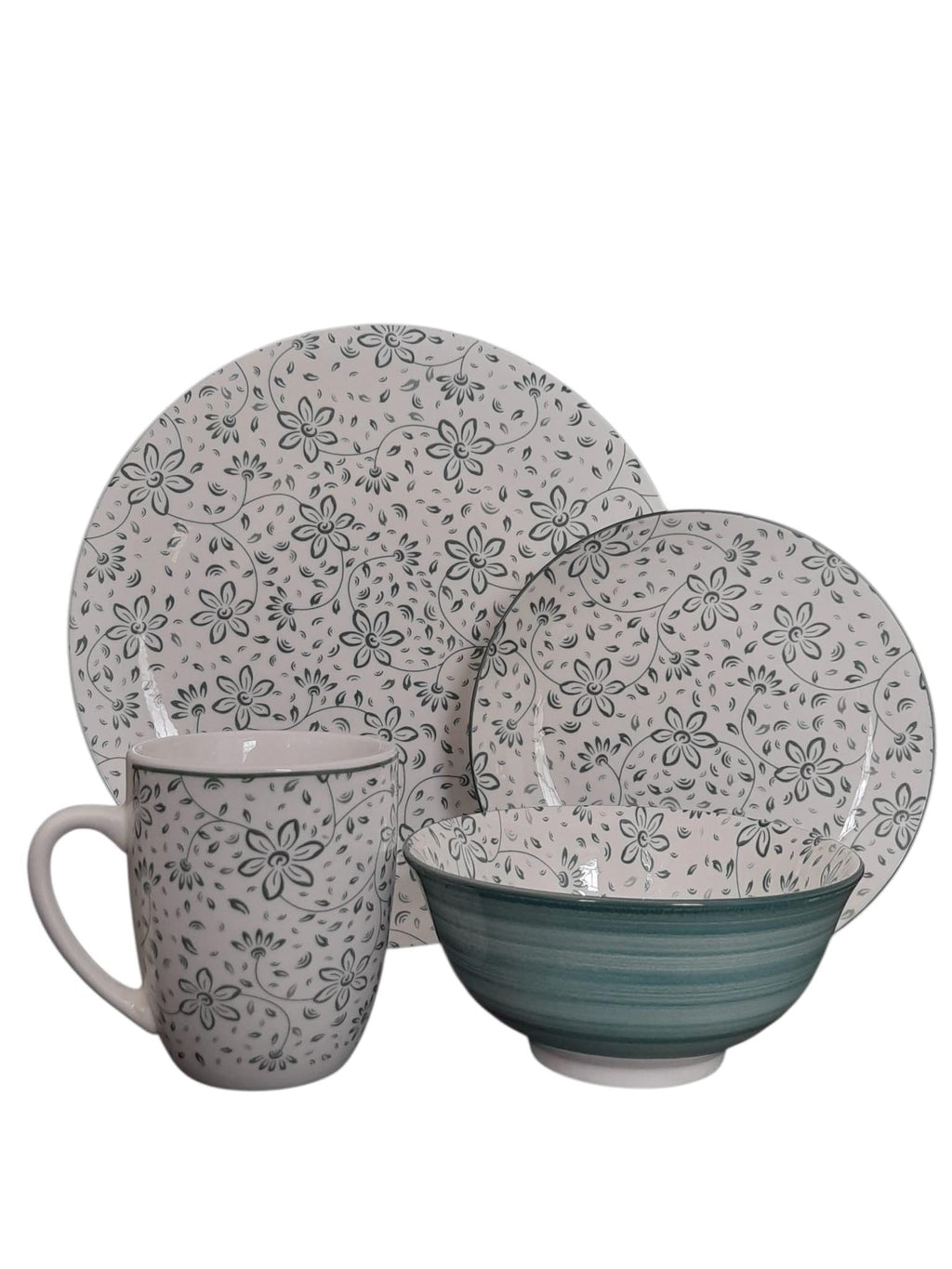 Platos y Taza en Cerámica con Diseño Floral