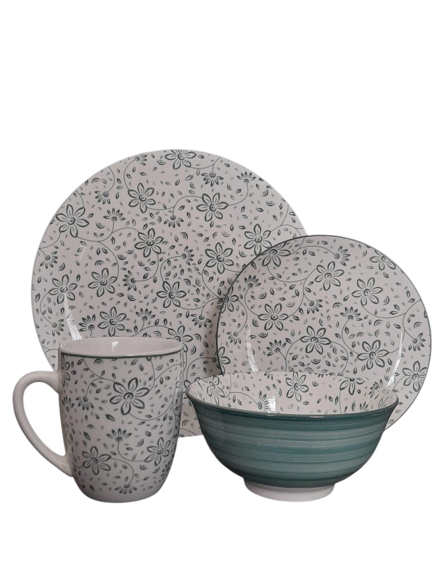 Platos y Taza en Cerámica con Diseño Floral