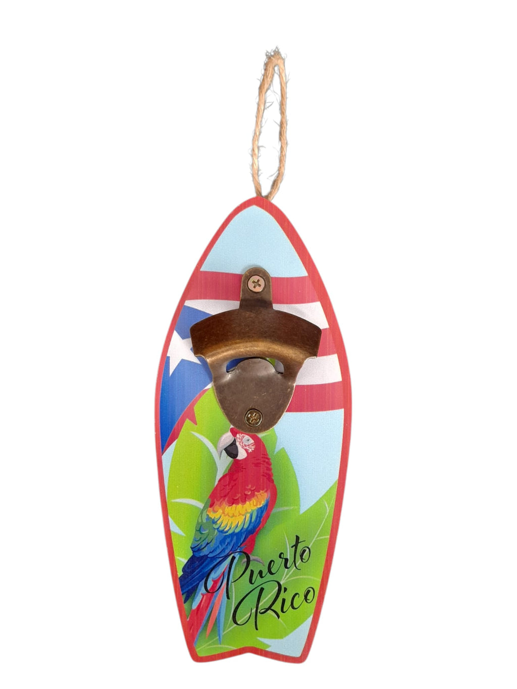 Souvenir de Puerto Rico - Abridor de Botellas de Madera en forma de Tabla de Surf (9.5" x 4")