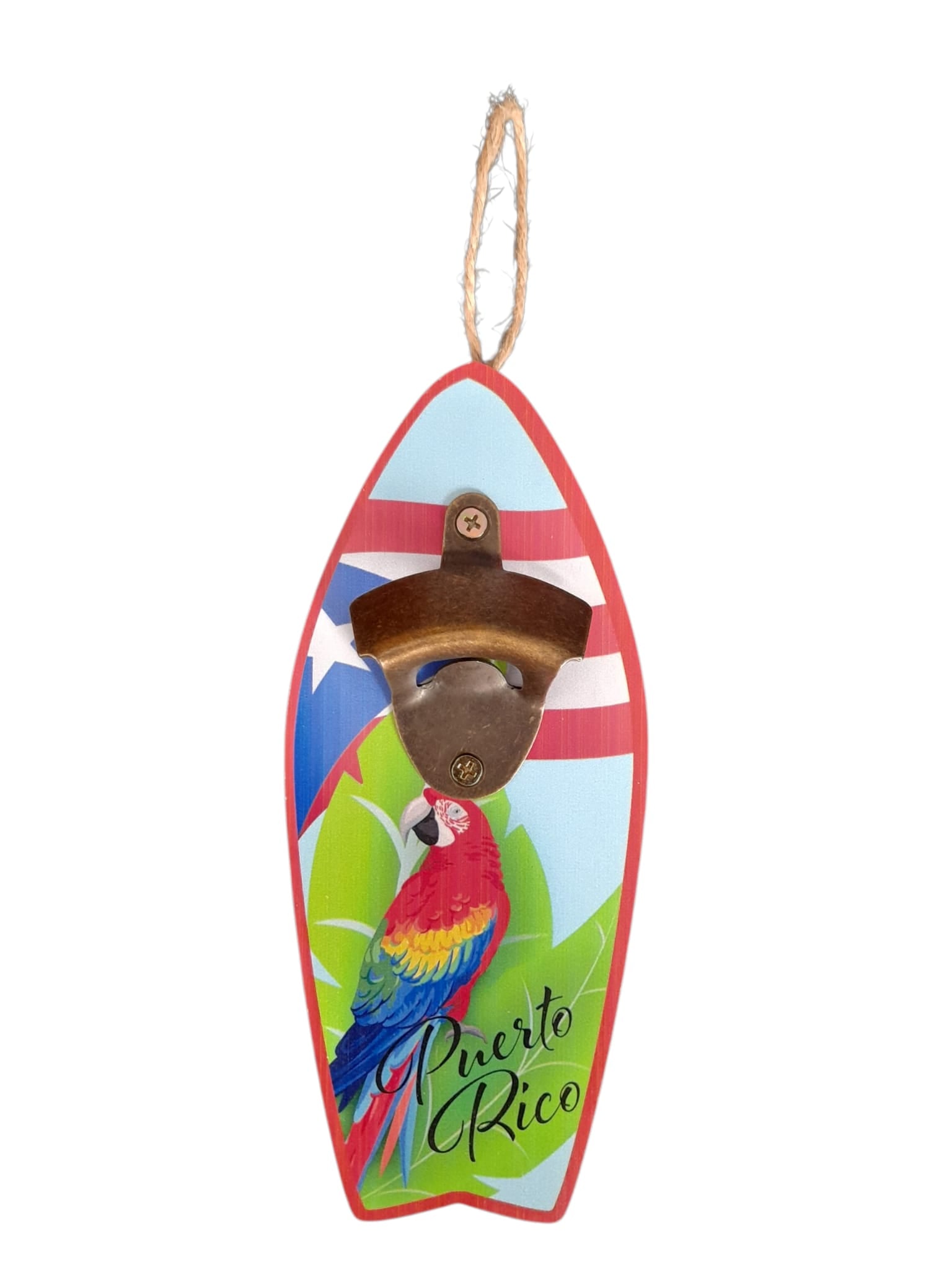 Souvenir de Puerto Rico - Abridor de Botellas de Madera en forma de Tabla de Surf (9.5" x 4")