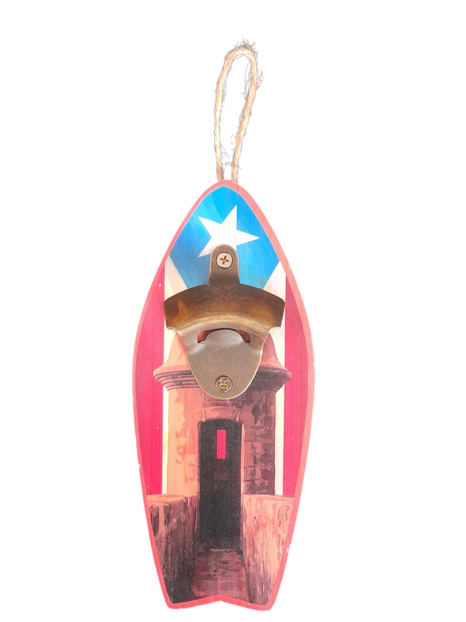 Souvenir de Puerto Rico - Abridor de Botellas de Madera en forma de Tabla de Surf (9.5" x 4")