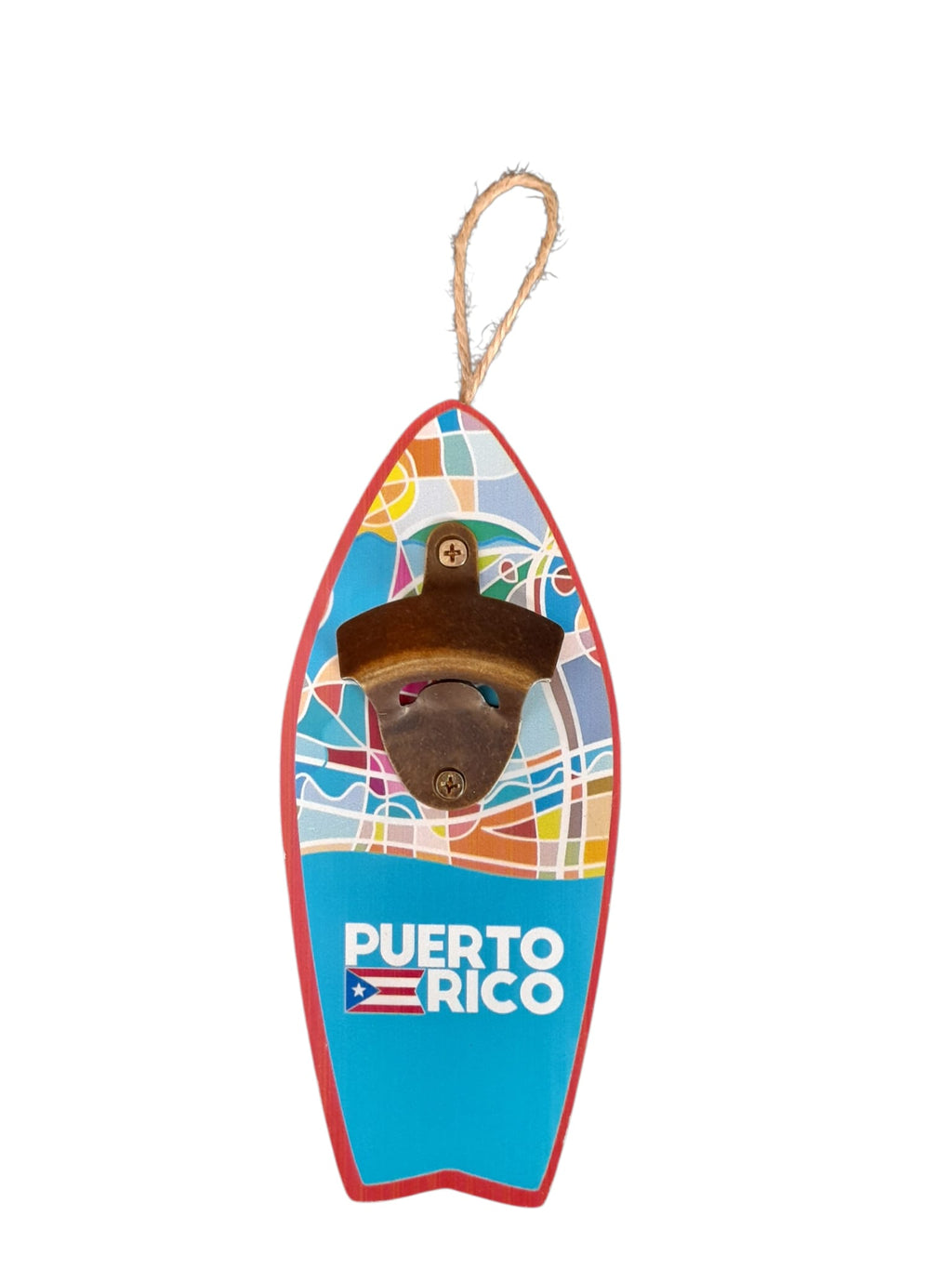 Souvenir de Puerto Rico - Abridor de Botellas de Madera en forma de Tabla de Surf (9.5" x 4")