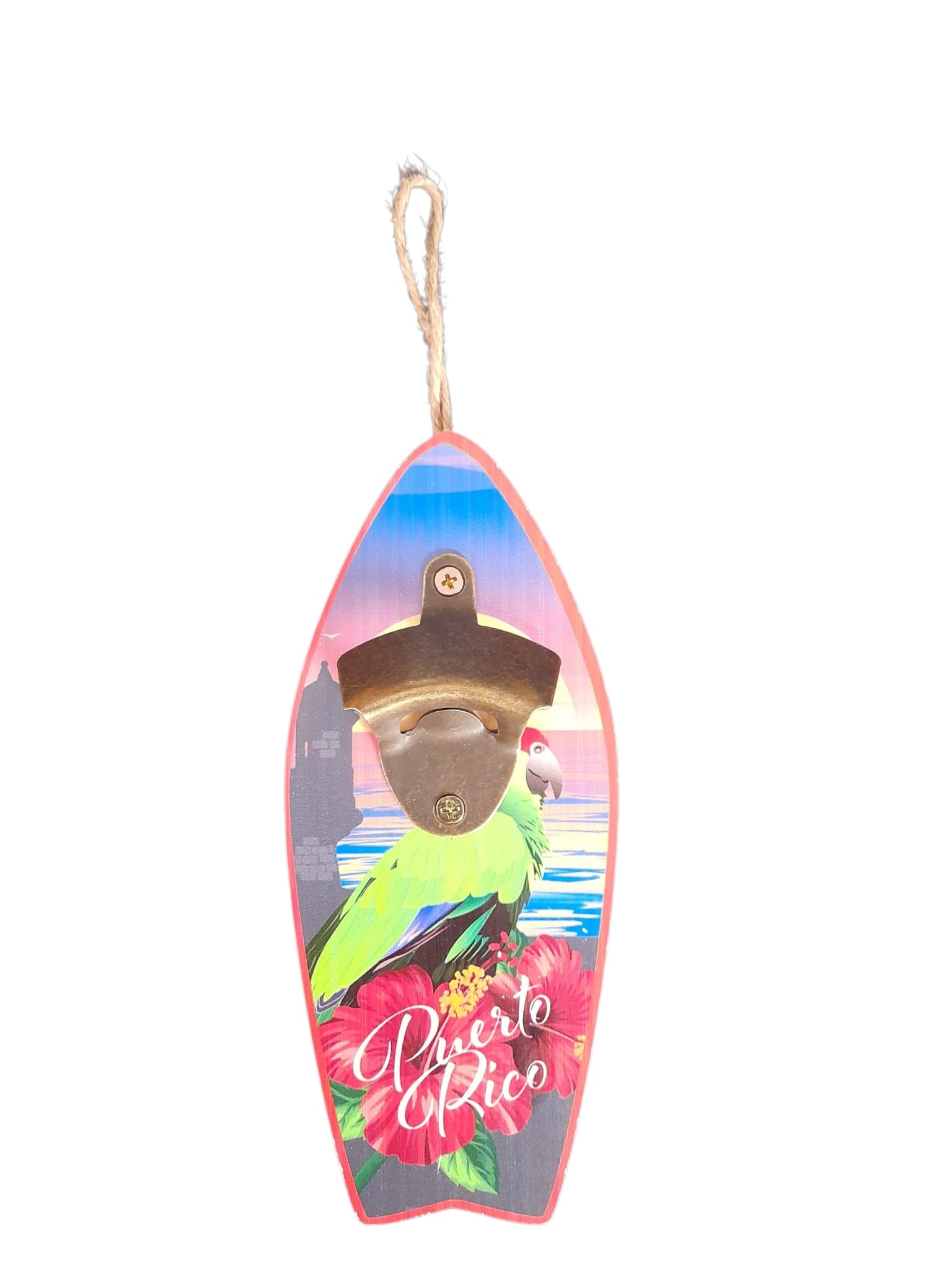 Souvenir de Puerto Rico - Abridor de Botellas de Madera en forma de Tabla de Surf (9.5" x 4")