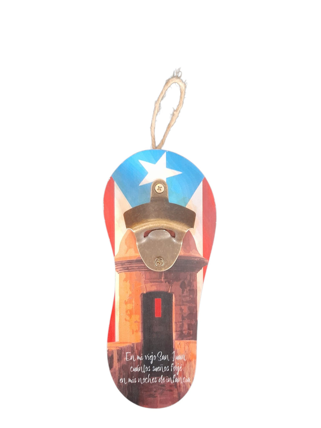 Souvenir de Puerto Rico - Abridor de Botellas de Madera (9.5" x 4")