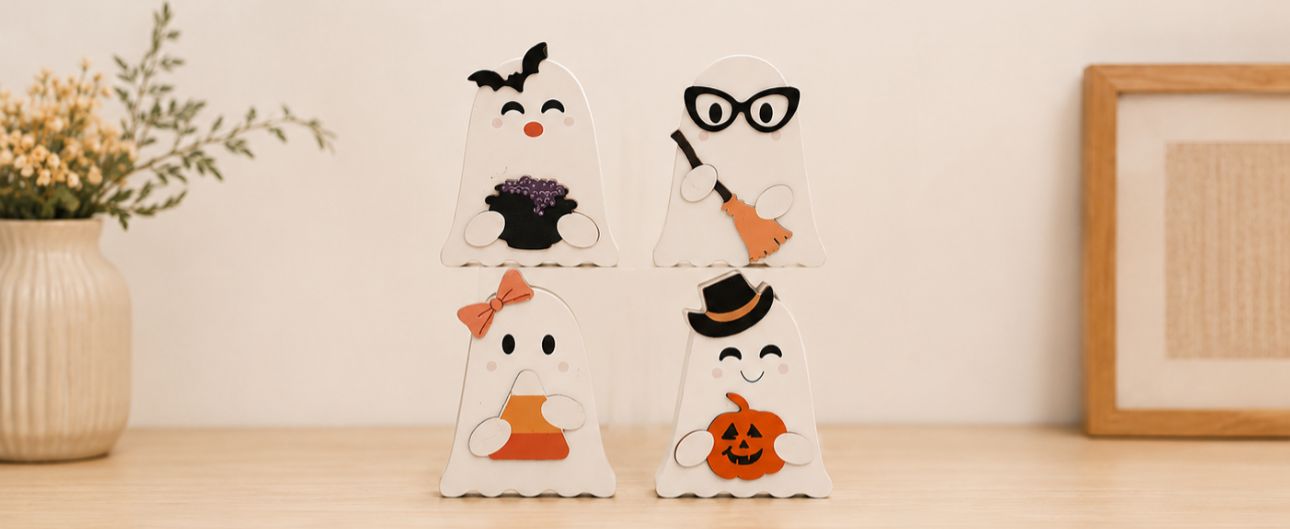 Halloween - Cute & Spooky Wooden Ghost Table Decor | 4 Styles