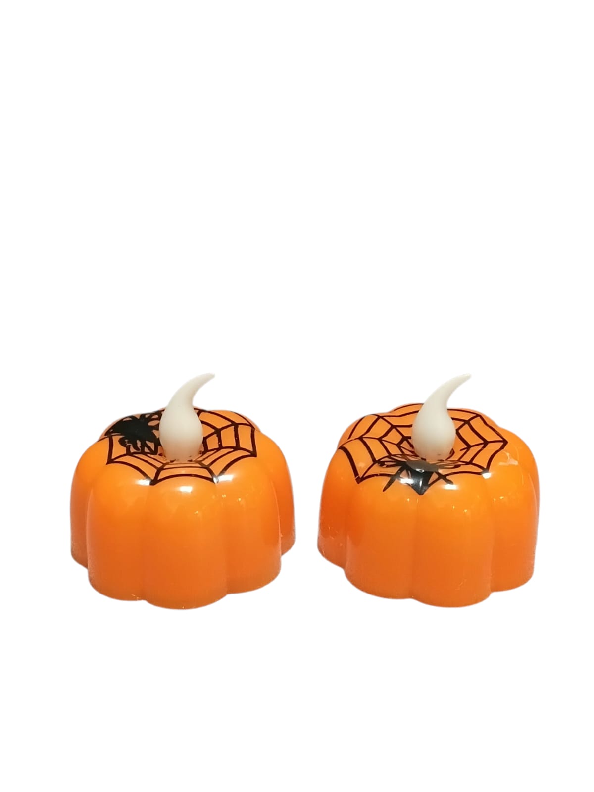 Halloween - Pumpkin LED Flickering Tealights 2 Pc | Spiderweb Design