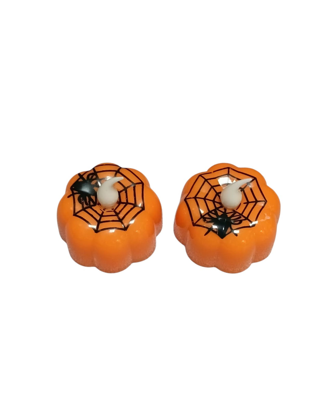 Halloween - Pumpkin LED Flickering Tealights 2 Pc | Spiderweb Design