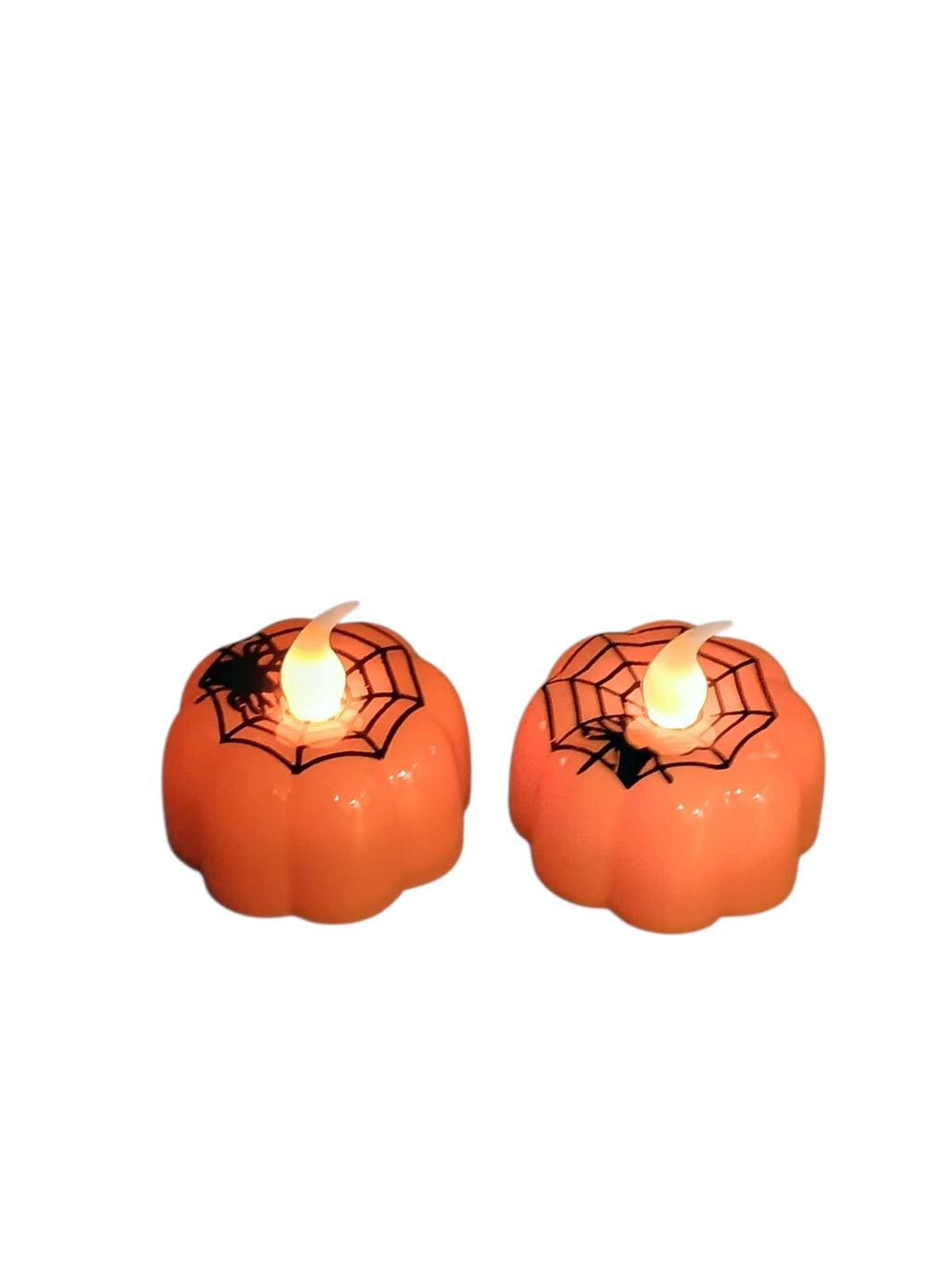 Halloween - Pumpkin LED Flickering Tealights 2 Pc | Spiderweb Design