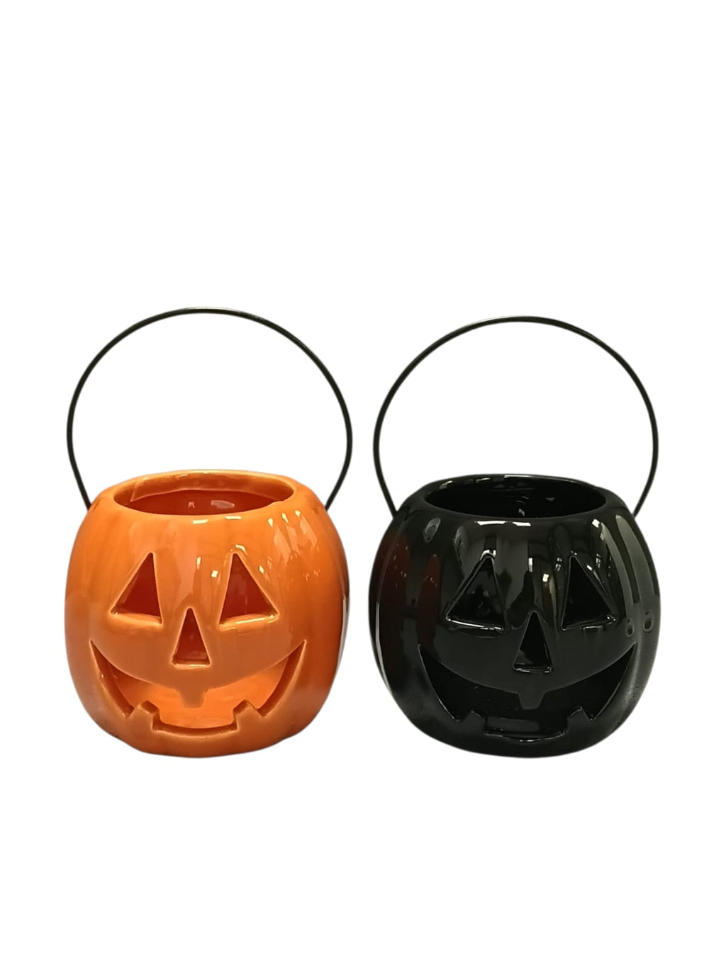 Halloween - Pumpkin Ceramic Candle Holder | Black & Orange