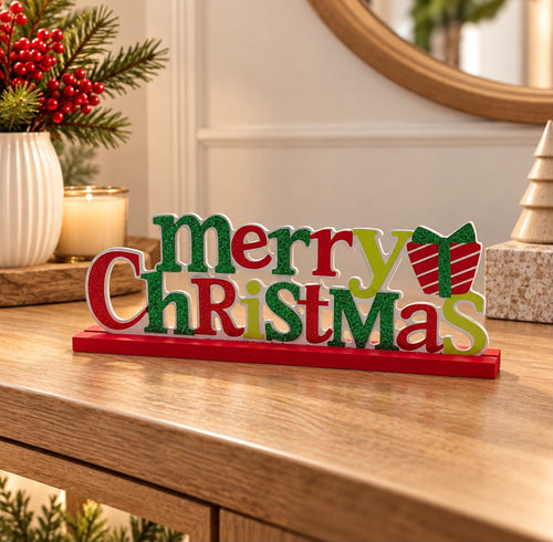 XMAS | "Merry Christmas" Wooden Décor | 10.2"x3.5"