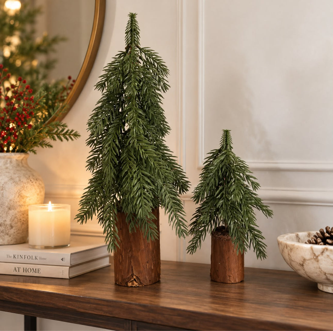 Árboles Navideños Artificiales Rústicos en Tronco | 9.4" &  17.3"